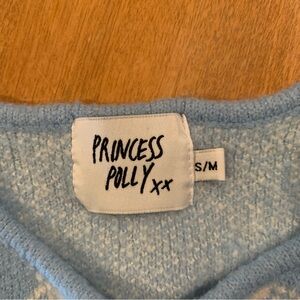 Princess Polly blue and white small medium checkered sweater tank crop top